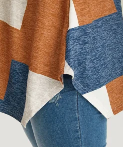 Colorblock Contrast Round Neck Dolman Sleeve T-shirt -Clothing Shop 222022624 bg