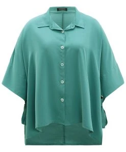 Plain Shirt Collar Asymmetrical Hem Bowknot Kimono -Clothing Shop 222094740 ih