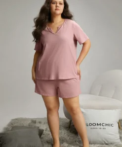 Solid Cotton Notched Sleep Top 12 Solid Cotton Notched Sleep Top -Clothing Shop 222187772 sv