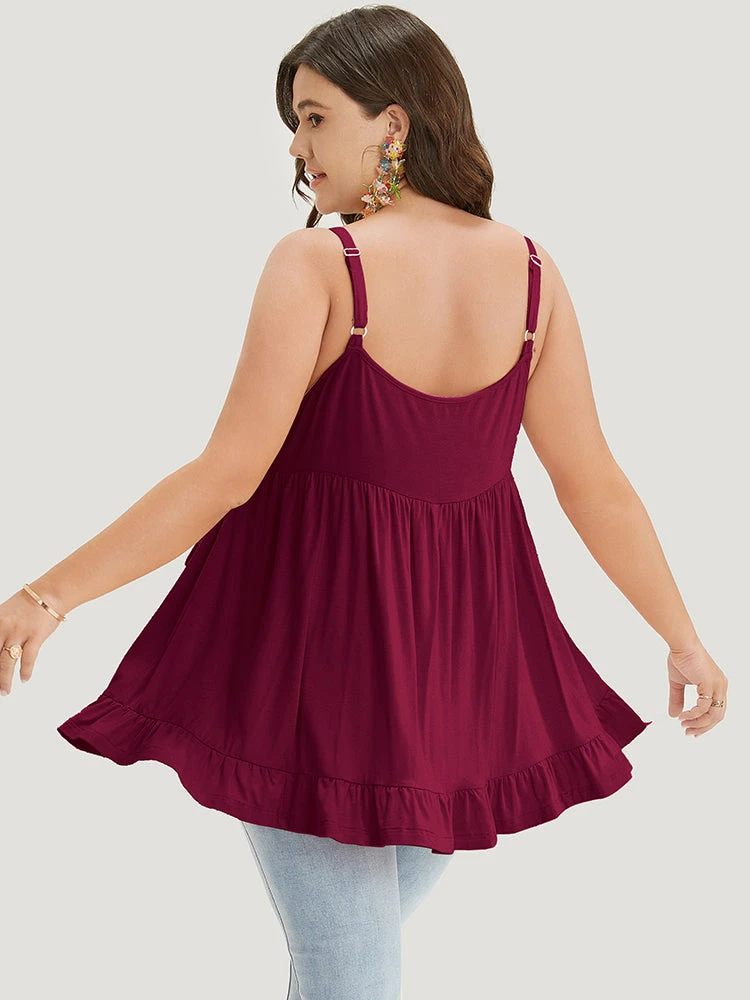 Plain Contrast Lace Ruffle Hem Cami Top 21 Plain Contrast Lace Ruffle Hem Cami Top - Image 19