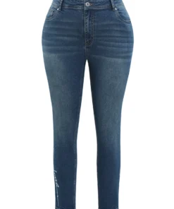 Faith Letter Embroidered High Rise Medium Wash Jeans -Clothing Shop 222509944 wi