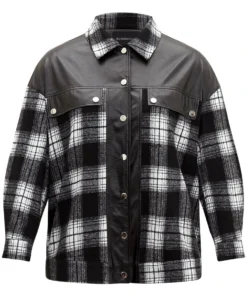 Plaid Patchwork Contrast Button Up Shacket -Clothing Shop 222652621 uk
