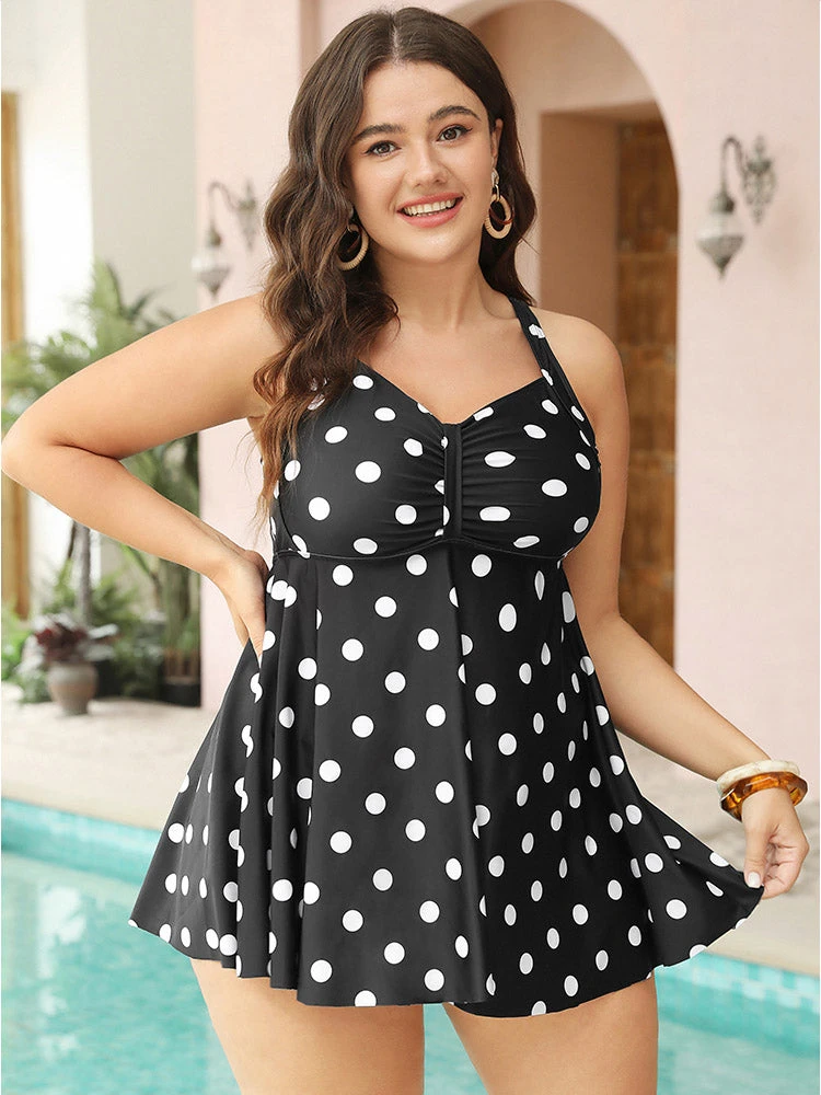 Polka Dot Ruched Detail Crossover Back Tankini Top 7 Polka Dot Ruched Detail Crossover Back Tankini Top - Image 5