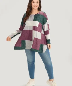 Colorblock Contrast Round Neck Dolman Sleeve T-shirt -Clothing Shop 22368439 rv