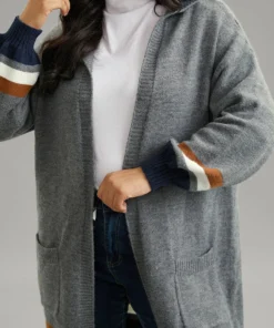 Supersoft Essentials Striped Contrast Pocket Hooded Cardigan -Clothing Shop 223685550 bg