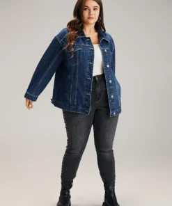 Button Down Pocket Light Wash Denim Jacket -Clothing Shop 223958056 ti