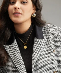 Houndstooth Lapel Collar Button Detail Blazer -Clothing Shop 224111448 nf