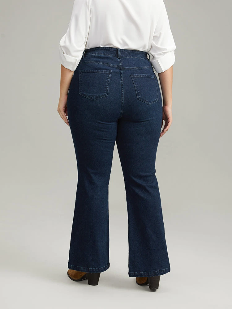 Plain Button Detail Flare Leg Full Length Jeans 6 Plain Button Detail Flare Leg Full Length Jeans - Image 4