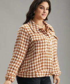 Houndstooth Lapel Collar Flap Detail Coat -Clothing Shop 225641472 fq