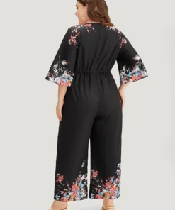Boho Print Drawstring Pocket Flutter Sleeve Jumpsuit -Clothing Shop 227619803 ee