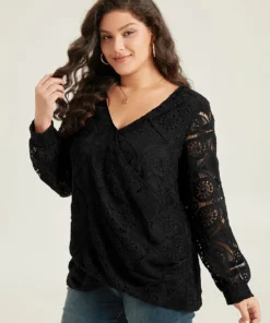Plain Embroidered Guipure Lace Wrap Blouse -Clothing Shop 227879008 wk 4a62b7dd 6bd3 49be 9242 d38ac9d42084