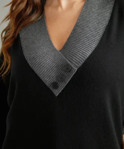 Supersoft Essentials Contrast Deep V Neck Button Detail Pullover 29 Supersoft Essentials Contrast Deep V Neck Button Detail Pullover -Clothing Shop 227911098 ds