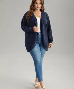 Plain Textured Dolman Sleeve Arc Hem Cardigan 14 Plain Textured Dolman Sleeve Arc Hem Cardigan -Clothing Shop 228094917 dt