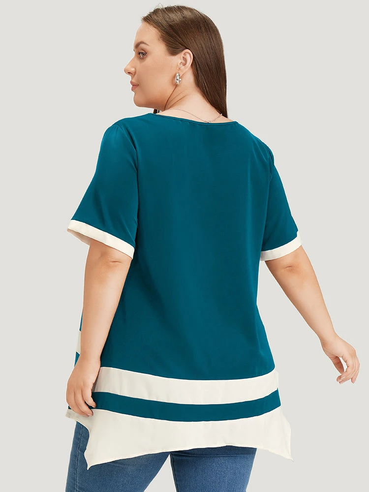 Anti-Wrinkle Two Tone Hanky Hem Blouse 17 Anti-Wrinkle Two Tone Hanky Hem Blouse - Image 15