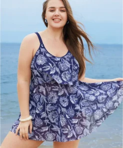 Floral Printed Adjustable Straps Ruffle Trim Tankini Top -Clothing Shop 230113283 hp