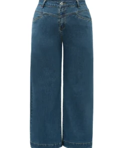 Solid Patchwork Wide Leg Medium Wash Jeans -Clothing Shop 230317971 lq