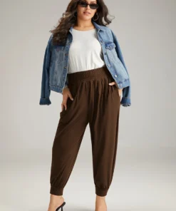 Solid Shirred Pocket Harem Sweatpants -Clothing Shop 230796693 ae