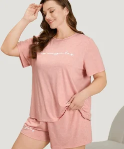 Letter Print Crew Neck Sleep Top -Clothing Shop 230834456 yy