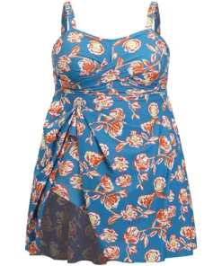 Floral Contrast Crossover Front Ruffles Adjustable Straps Swim Dress -Clothing Shop 230857354 la 133c8696 bd4b 4368 b431 8564057d5857