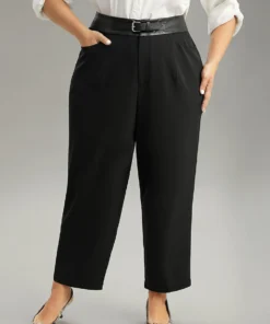 Static-Free PU Leather Buckle Detail Pants