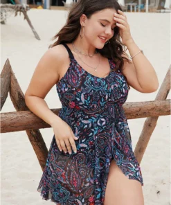 Paisley Print Split Ruffle Hem Swim Dress -Clothing Shop 231826837 ki