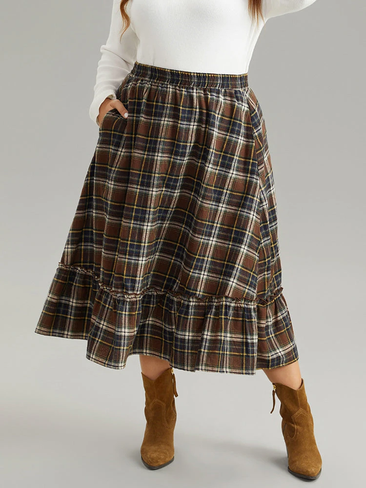 Plaid Pocket Ruffle Layered Hem Skirt 7 Plaid Pocket Ruffle Layered Hem Skirt - Image 5