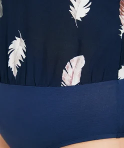 Feather Print Keyhole Batwing Sleeve Bodysuit -Clothing Shop 232379780 xj