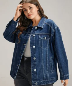 Button Down Pocket Light Wash Denim Jacket -Clothing Shop 232778276 us