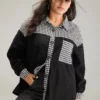 Houndstooth Patchwork Pocket Button Through Corduroy Coat