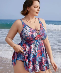 Tropical Print Wrap Ruffles Crisscross Swim Dress -Clothing Shop 233851756 yr
