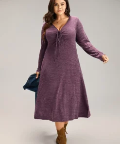 Solid Ruched Drawstring Bowknot Pocket Dress -Clothing Shop 234710114 ev