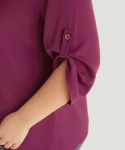 Solid Cowl Neck Tab Sleeve Blouse -Clothing Shop 234885601 nt