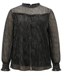 Stand Collar Mesh Patchwork Frill Trim Blouse 15 Stand Collar Mesh Patchwork Frill Trim Blouse -Clothing Shop 235003834 rk