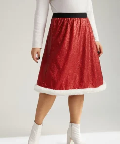 Christmas Sequin Patchwork Fuzzy Trim Skirt 10 Christmas Sequin Patchwork Fuzzy Trim Skirt -Clothing Shop 235360454 la