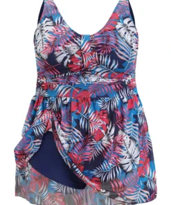 Plant Print Contrast Ruffle Hem A Line Ruched Swim Dress -Clothing Shop 235743705 gj