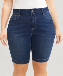 Very Stretchy High Rise Dark Wash Denim Shorts -Clothing Shop 235827887 nx