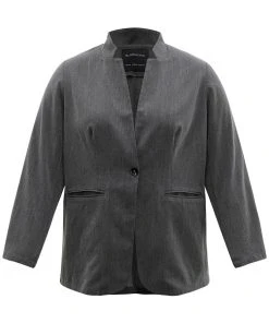 Stand Collar Button Up Pocket Blazer -Clothing Shop 236320453 wv