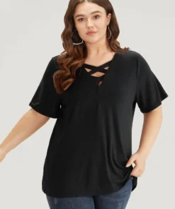 Plain Heather Crisscross V Neck T-shirt -Clothing Shop 236619848 wk 5ad7702c 1b3a 49c7 b6ad a33bdfa6257a