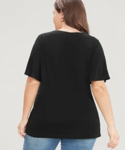 Solid Ruffle Sleeve Lace V Neck T-shirt -Clothing Shop 237163141 gf 918ead99 98f8 4d20 a968 251da6942e6c