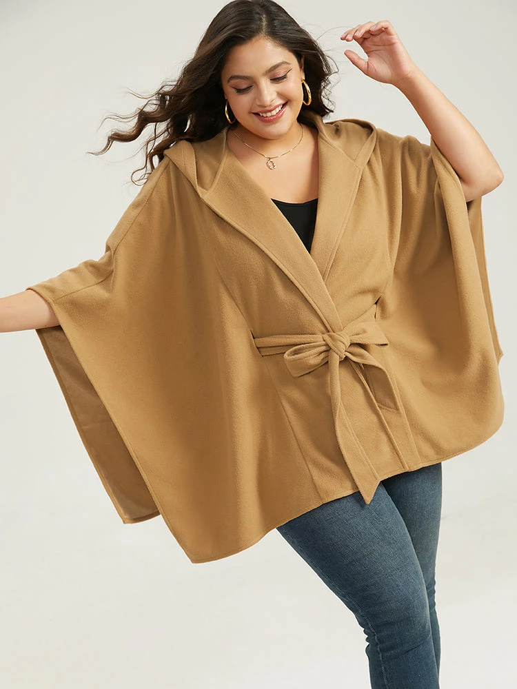 Solid Hooded Belted Batwing Sleeve Jacket 7 Solid Hooded Belted Batwing Sleeve Jacket - Image 5