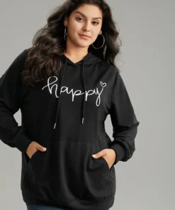 Positive Slogans Print Kangaroo Pocket Hooded Sweatshirt