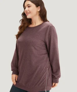 Plain Zipper Round Neck Elastic Cuffs Sweatshirt -Clothing Shop 23763139 zi be1a78a1 df12 4ad1 a80f 3c35d8da7306