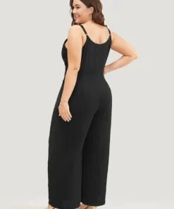 Lace Patchwork Scalloped Trim Plicated Detail Pocket Cami Jumpsuit -Clothing Shop 237895921 ph