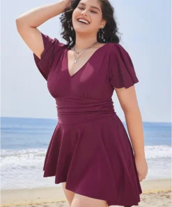 Plain Sculpt Waist Split Hem Ruffles Ruched Swim Dress -Clothing Shop 237990278 bj e635a5db 0d63 4d20 82d1 b217e68e0ff0