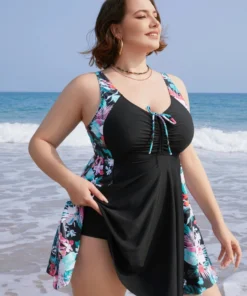 Tropical Contrast Drawstring Ruched Ruffles Swim Dress -Clothing Shop 238011635 xg 9d89f32c 02f8 4daf b982 5d8c1e5e5686