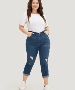 Very Stretchy Dark Wash Roll Hem Cropped Jeans -Clothing Shop 238376598 ek