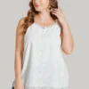 Plain Lace Trim Broderie Anglaise Button Detail Cami Top