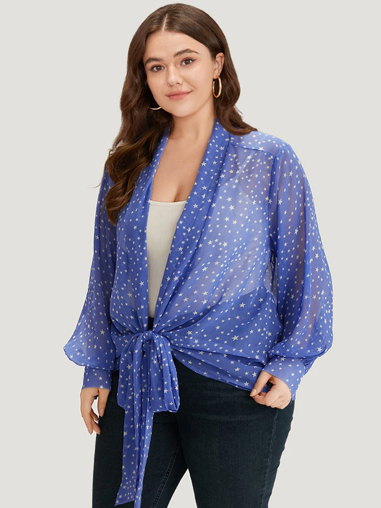 UltraCool Star Print Lapel Collar Bowknot Kimono 4 UltraCool Star Print Lapel Collar Bowknot Kimono - Image 3