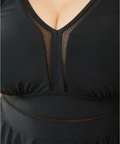 Ruffle Hem Mesh Insert Empire Waist Swim Dress -Clothing Shop 238901896 it