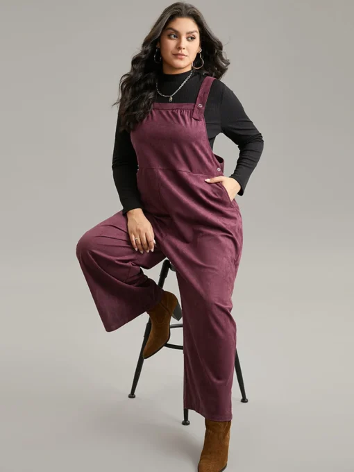 Plain Button Up Adjustable Straps Jumpsuit -Clothing Shop 239106188 mu